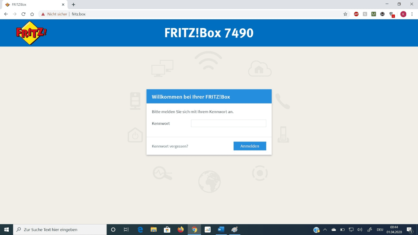 Screenshot der Startseite der Fritzbox.